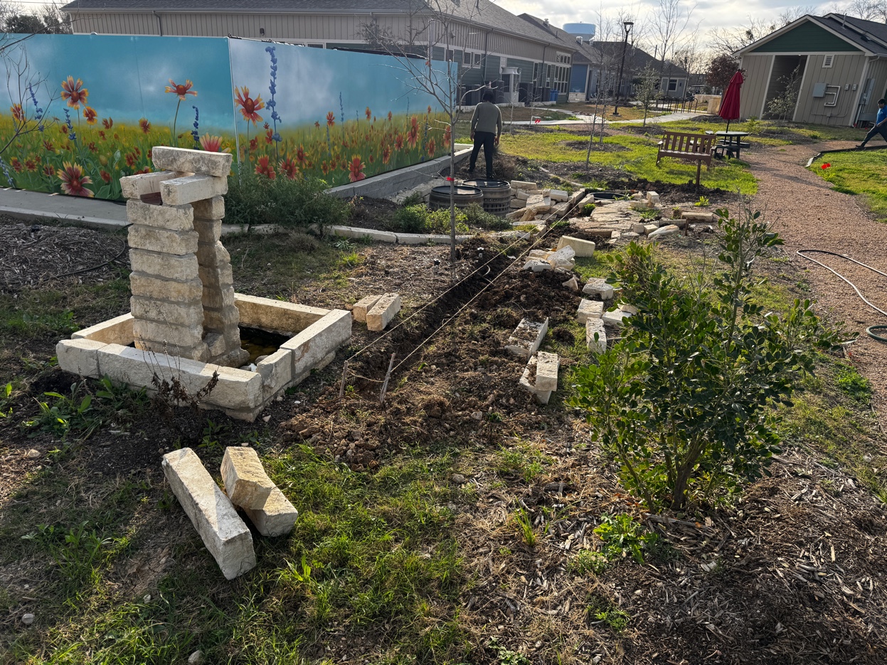 Towne Twin Village — Castellum fountain under construction